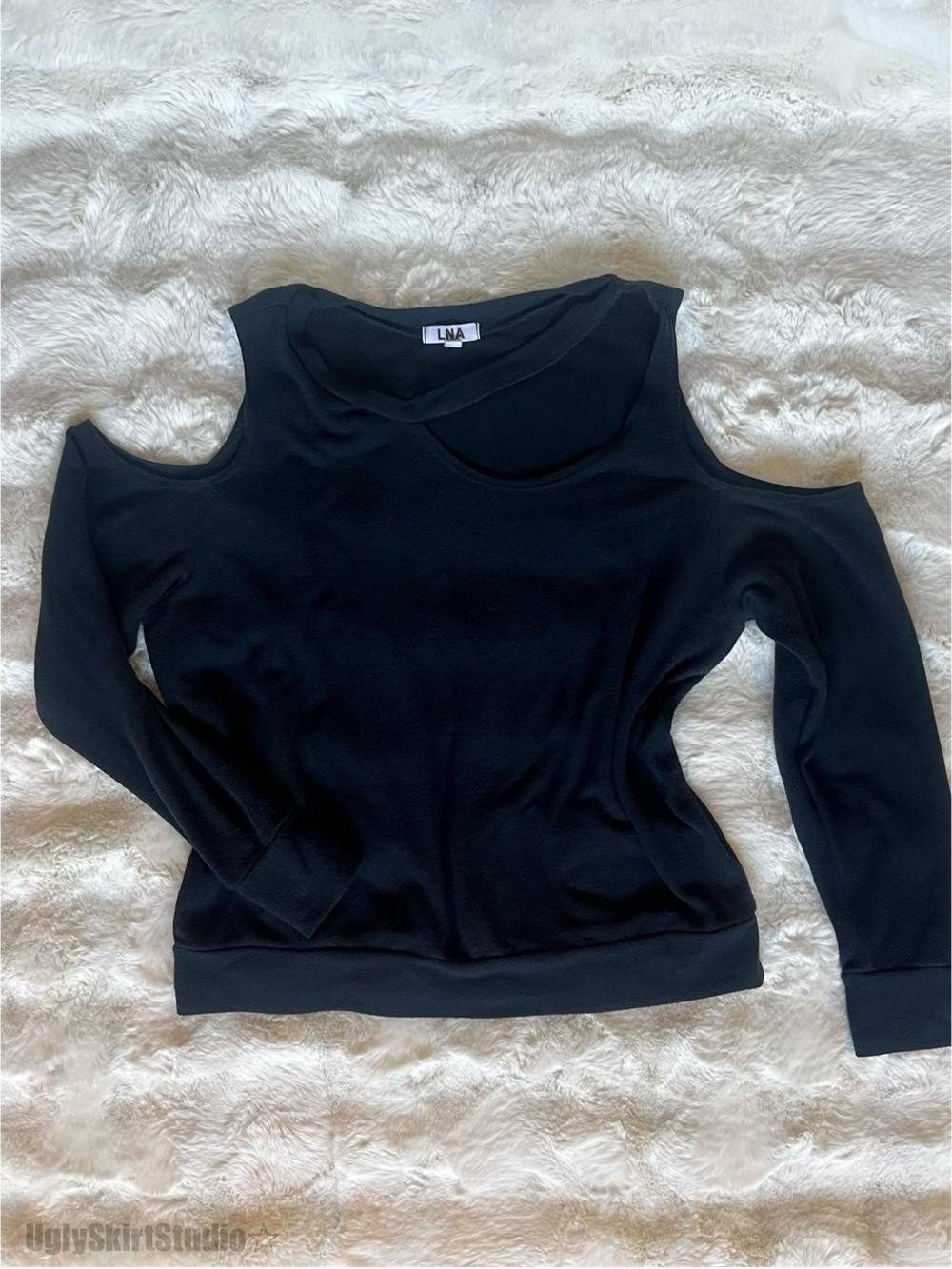 LNA Black Cutout Sweatshirt Pullover Asymmetrical Neck Minimalist Goth Medium